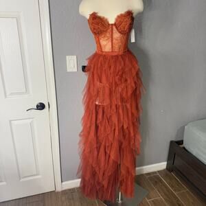 NWT For Love And Lemons x REVOLVE Bustier Gown, Rust, L